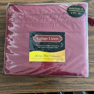 *NWT* TWIN SHEET SET * 1800-thread * 4-piece * Brand: Celine Linen * Color: wine
